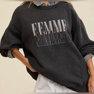 Aerie washed black femme oversized sweatshirt